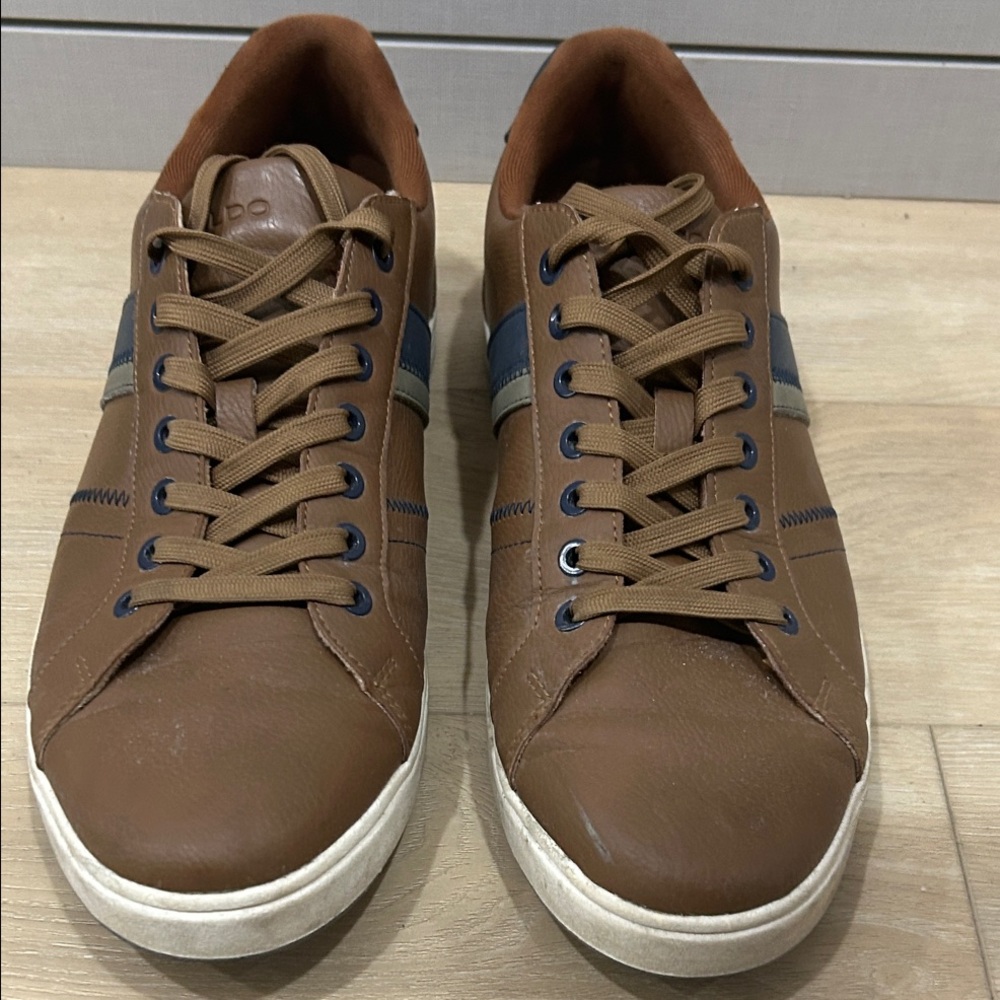 Aldo Brown Sneakers with Navy Stripe Accent